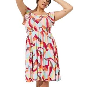 Torrid Super Soft Off-Shoulder Smocked Multicolour Dress 1X